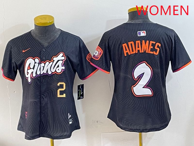 Women San Francisco Giants 2 Adames Black Joint Name Nike 2025 MLB Jersey style 2